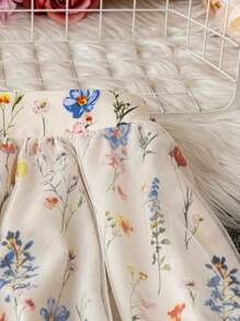 Rometta 大码女式花卉印花网眼 A 字裙，夏季女装，优雅 - 米色 - 查看 6