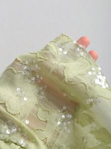 Sweetra Women's Short Sequins Embroidered Green Halter Neck Midriff Baring Versatile Tank Top - Green - View 6