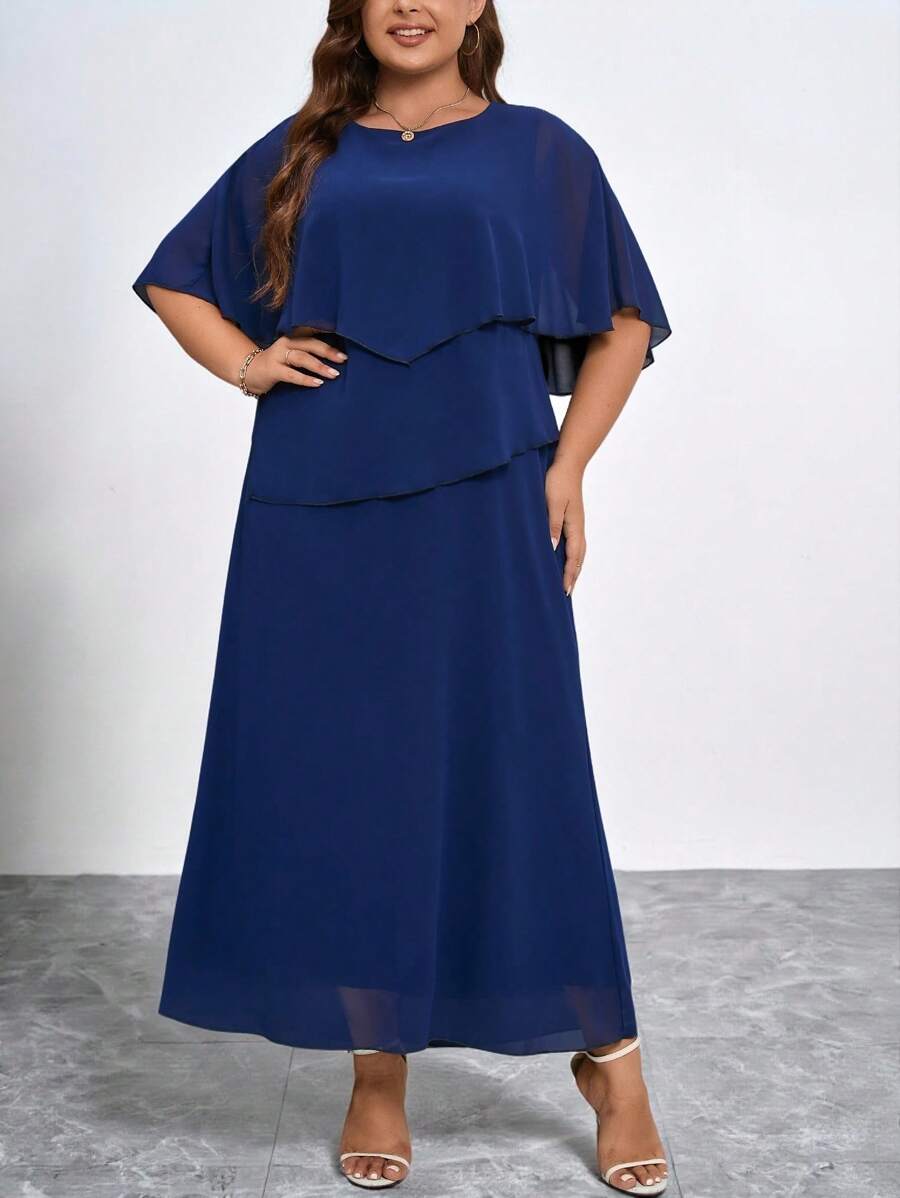 SHEIN Clasi Plus Solid Cape Dress - Navy Blue - View 1