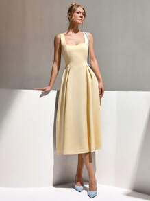 CLARA VERO Vestido midi elegante con escote de corazón y corsé en color amarillo mantequilla para mujer