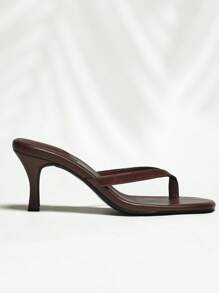 SHUZIA 女士简约漆皮PU人字跟凉鞋 - 棕色 - 查看 5