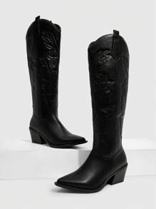 Daringsoles Botas de caña media de punta estrecha en color negro, estilo minimalista para mujer - Negro - Ver 3