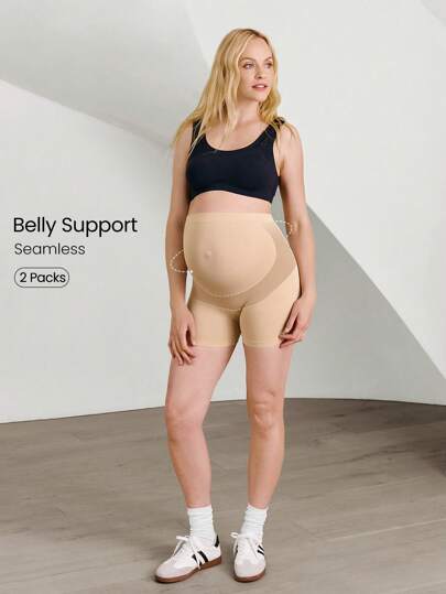 GLOWMODE Modal Core Comfort Maternity Support Ultra High Waist Seamless Stretchy U-Shaped Ribbed Boyshort Briefs Underwear Pregnancy Postpartum Daily Casual Work Wear