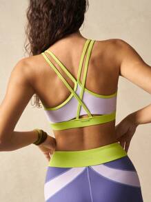 VARSITIE Women Contrast Color Trim Casual Sports Bra, Summer Gym Top
