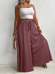 EMERY ROSE Plus Size High Waist Wide Leg Casual Solid Color Pants Fall Cloth For Women - Purple - View 5