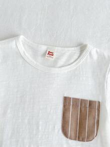 Cozy Pixies Conjunto de 2 piezas de niño con decoración de bolsillo, top de manga corta de cuello redondo y shorts de cintura elástica