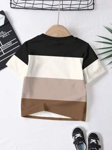 SHEIN 4pcs Young Boys' Casual Chic Colorblock Patchwork Pattern Short Sleeve T-Shirts, Comfortable, Suitable For Spring/Summer