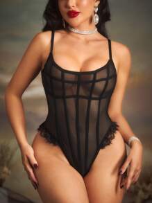 PinupGlam Body sexy, elegante, encantador y seductor para damas con volantes y transparencias