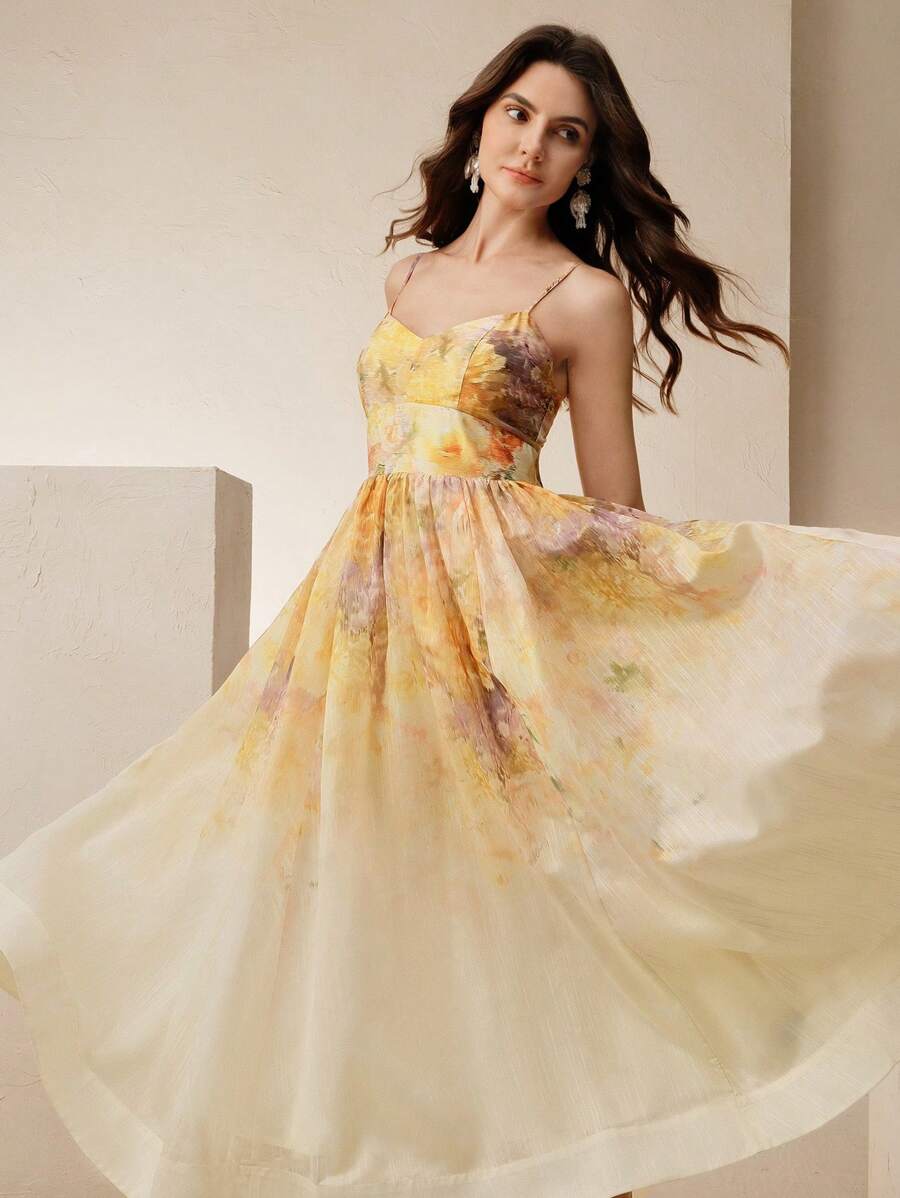 Anewsta 花卉印花优雅时尚夏季无袖连衣裙 - 彩色 - 查看 1