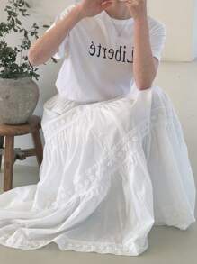 DAZY 女士蕾丝拼接白色芭蕾舞裙 白色波西米亚风半身裙 - 白色 - 查看 2