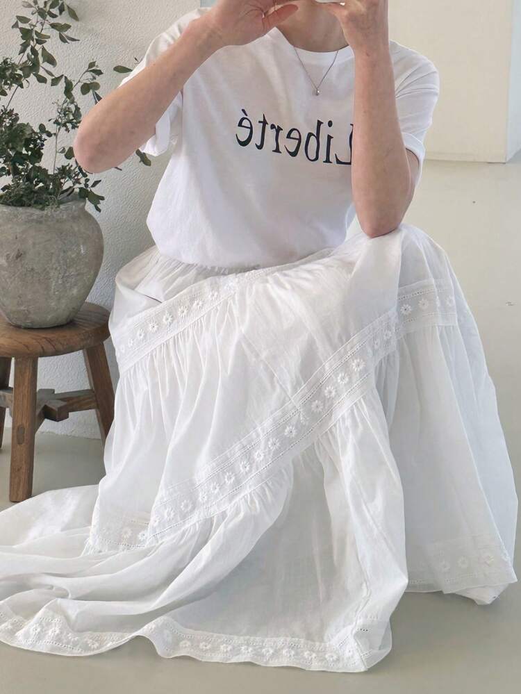 Women's Lace Patchwork White Ballet-Inspired Skirt White Boho Skirt