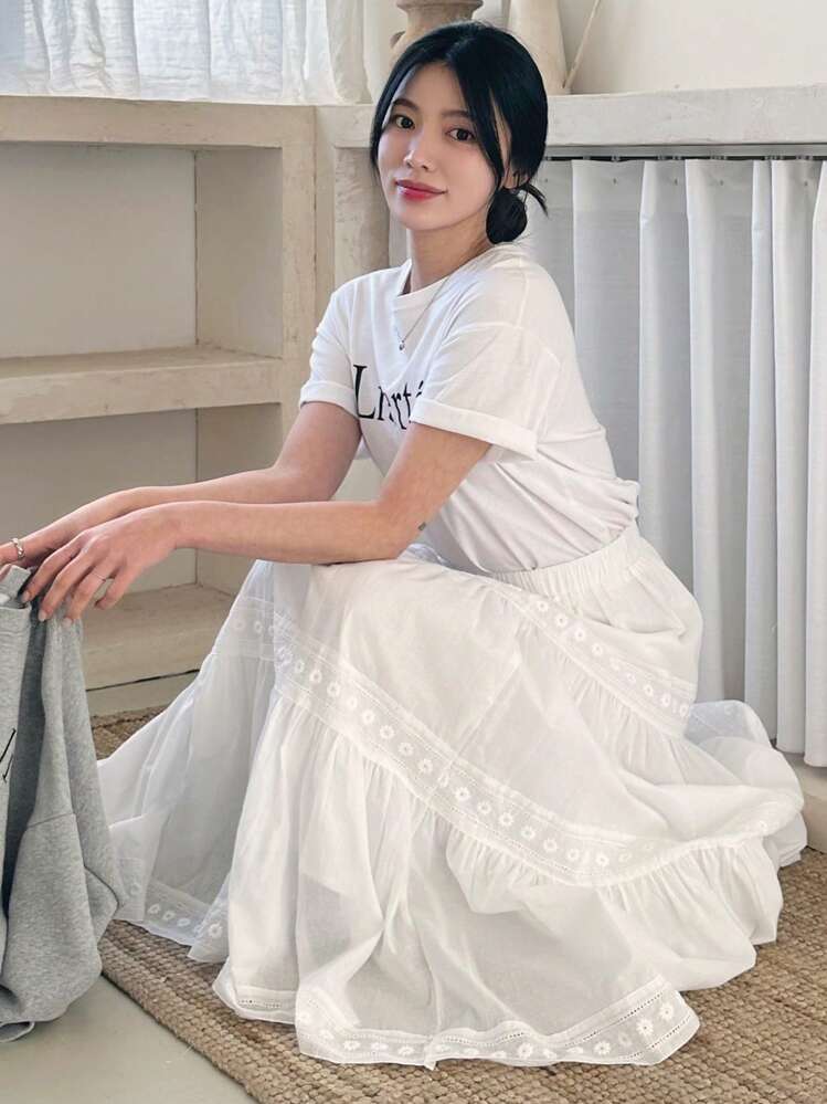 DAZY 女士蕾丝拼接白色芭蕾舞裙 白色波西米亚风半身裙 - 白色 - 查看 7