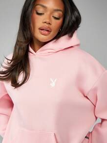 Missguided x Playboy 超大经典连帽衫街头服饰系列家居服复古标志休闲都市时尚舒适秋冬羊毛运动衫