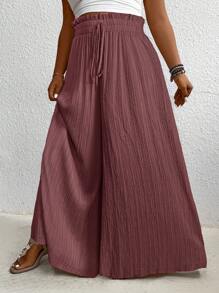 EMERY ROSE Plus Size High Waist Wide Leg Casual Solid Color Pants Fall Cloth For Women - Purple - View 3