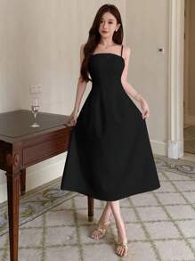 DAZY Vestido de fiesta de mujer con tirantes negros de unicolor