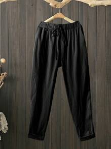 Linhara Plus Size Casual Loose Drawstring Pants, Grey