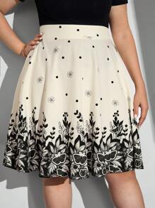 Chikora Plus Size Polka Dot Skirt, Fashionable For Summer Work Midi Skirt Floral Skirt Black Cream Skirt Elegant Skirt Teacher For Women Business Casual Woman Office For Women Work Office Wear Women Going Out Back To School Valentine's Day