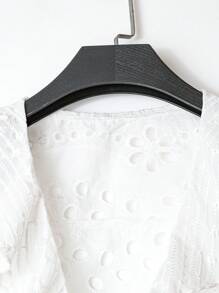 Women's Summer Cap Sleeve Hollow Embroidery Shirt - White - View 3