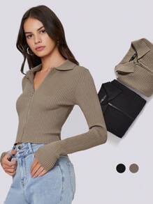 BizChic Chaqueta con cremallera de uso laboral, blusa de manga larga - Gris - Ver 5