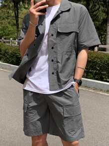 DAZY Men's Gray Textured Fabric Summer Shirt Set - Grey - View 3