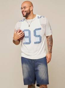 EASEVO Plus Size Men's Loose Hollow Digital Jacquard Round Neck Short Sleeve Knit Top, Suitable For Summer, School - White - View 3
