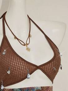 SHEIN ICON 复古印花吊带装饰吊带上衣和低腰裙两件套 - 藍色 - 查看 11