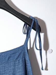 Linhara 大码纯色系带口袋休闲宽松连体裤 - 藍色 - 查看 4