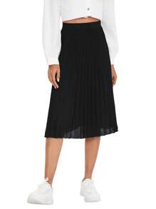 Ellevyn Elastic Waist Pleated Midi Skirt - Black - View 5