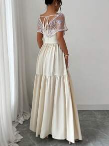 Elenzga Đầm trễ vai, eo chữ A thêu lưới thanh lịch lãng mạn cho nữ - Nhiều màu - Xem 2