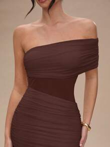 SHEIN BAE Abito midi elegante da donna con vita plissettata e orlo a coda di sirena in tinta unita