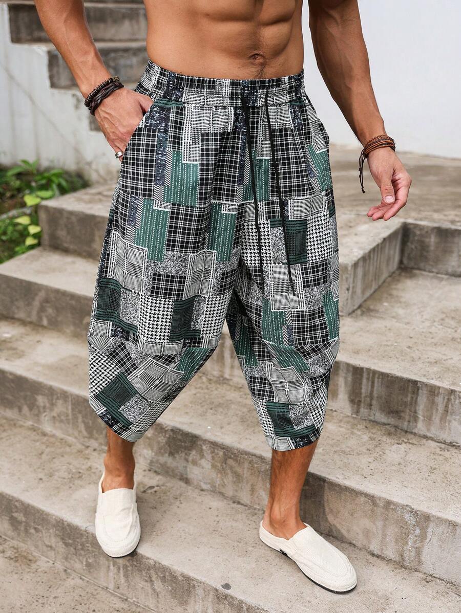 Manfinity Homme Pantalones 3/4 informales y sueltos estampados para hombre