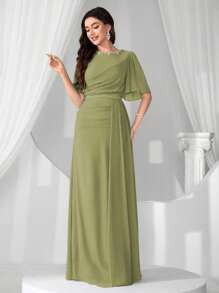 高端晚礼服舞会礼服，带亮片和仿珍珠领，精致淑女优雅奢华礼服 - 草綠色 - 查看 1