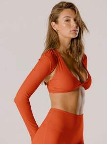 Aralina 休闲装粉红色紧身活动作物耸肩 - 橘紅 - 查看 6