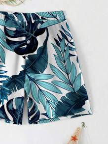 Shorts de baño casuales y minimalistas con estampado de hojas para niños adolescentes, adecuados para el verano