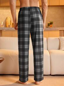SHEIN 男士格子松紧腰宽松直筒休闲裤睡衣，秋冬款