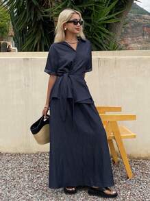 Livesso Women Two Pieces Outfits For Daily Wear Vacation - Navy Blue - View 6