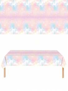 1/3pc137 * 274CM/54 * 108IN 派对装饰一次性桌布，梦幻粉色渐变彩虹雪花云朵图案桌布，适用于情人节、生日、婚礼、复活节、母亲节、冬季、圣诞节等各种主题派对装饰 - 彩色 - 查看 6