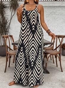 SHEIN VCAY Monos holgados con cordón y estampado integral de talla grande