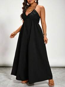 SHEIN VCAY Plus Size Solid Color Minimalist Loose Jumpsuit, Casual Everyday Wear, Summer Boho Beach Spring Break Outfit