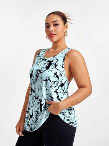 Easithlete Full Print Asymmetric Hem Round Neck Summer Sports Tank Top Glowmode Camo - Mint Blue - View 4