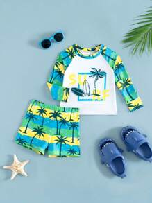 2pcs/Set Baby/Toddler Boys Long Sleeve Rash Guard UV Protection Swimwear (Printed Design) - Multicolor - View 3