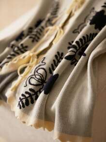 Elaquor Plus Size Women Floral Print Front-Tie Casual Knit Vest In Fall/Winter