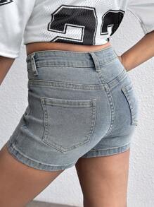 Shorts di jeans di da ragazza, stile boho vintage lavato, in denim azzurro chiaro ad alta elasticità, adatto per abbigliamento da ragazza, costumi e abiti di uso quotidiano primavera estate, outfit casual e da vacanza per ragazze