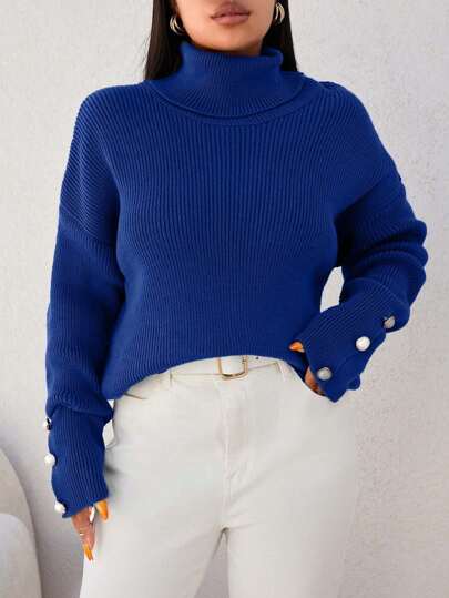 EURMUSE Suéter casual plus size feminino, gola alta, ombro caído, manga comprida