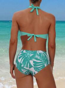 Swim Lushoire 女士吊带休闲夏季花卉印花比基尼套装 - 藍色 - 查看 2