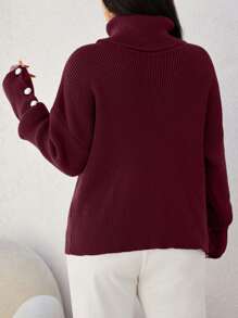 EURMUSE Maglione oversize di colore unito, alla moda per l'estate - Bordò - Visualizzare 2