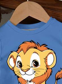 SHEIN Baby Boy Casual Cartoon Pattern Round Neck Loose Fit Short Sleeve T-Shirt, Suitable For Summer