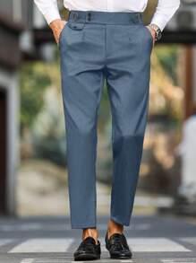 Manfinity Bizformal Men's Solid Color Pleated Front Pocket Straight Leg Casual Pants - Blue - View 1
