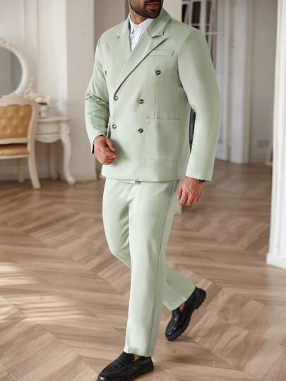 Manfinity Mode Plus Size Men's Suit, Long Sleeve Jacket And Pants Set
