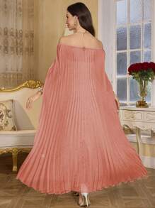 SHEIN Clasi 1件女士纯色露肩褶皱优雅复古连衣裙 - 肉桂靈感 - 查看 2